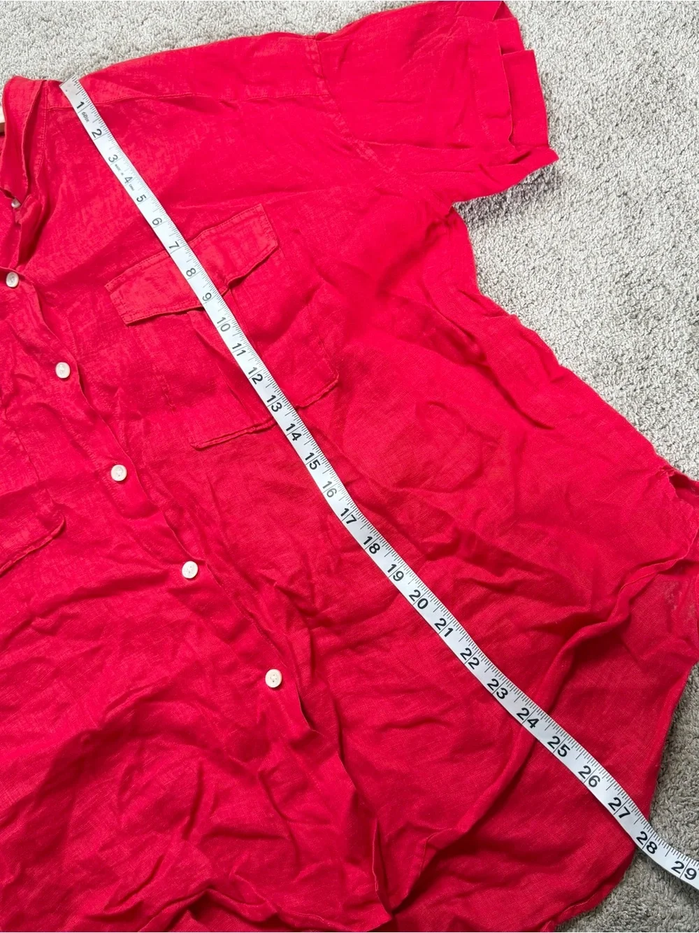 Alex Mill Women’s Wash & Go 100% Linen Utility Shirt Shortsleeve in Red XL